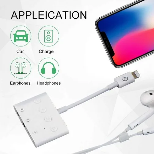 מתאם לאייפון אוזניות + AUX + טעינה + בלוטוס + כפתורים