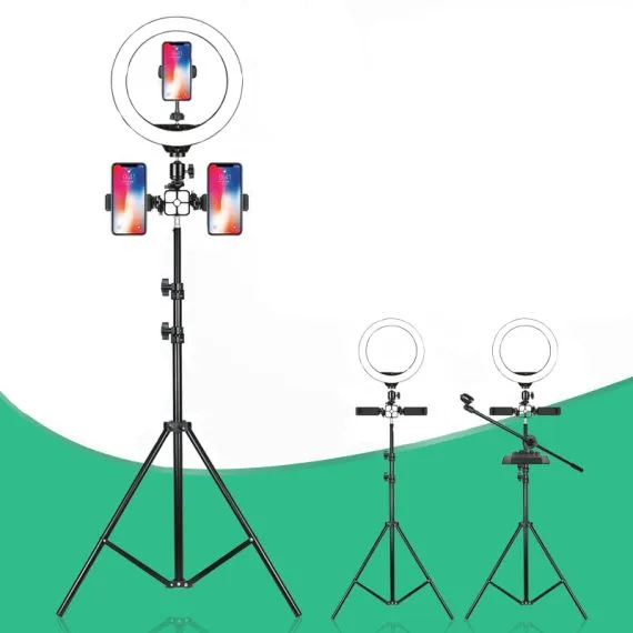 רינג לייט מקצועי + חצובה 2.5 מטר+ 3 מעמדים + מעמד לטלפון+ מעמד לטאבלט