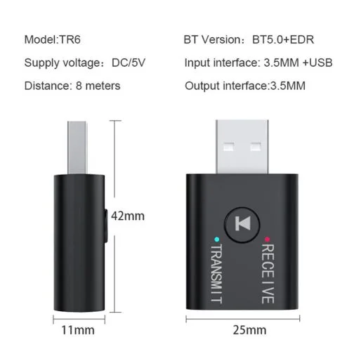 משדר בלוטוס עם חיבור USB ל-2 יציאות AUX
